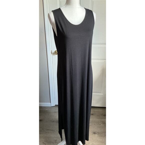 Eileen Fisher Small Black Stretch Jersey Knit Round Neck Dress Small - Picture 2 of 8